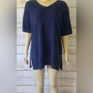 Venezia Jeans Women Navy BLUE Blouse Knit Short Sleeve Top V-Neck NWT Sz 14/16
